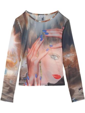 Sunnei Pascale-print top - women - Polyamide/Elastane - M - Neutrals