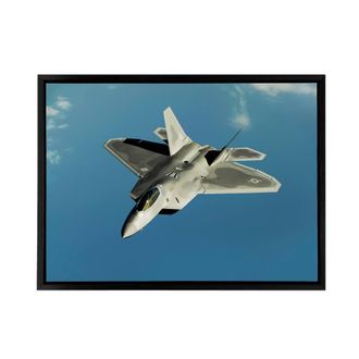 Artery8 Dunaway Military USA F 22 Raptor Jet Framed Canvas Wall Art Print in Blue | Size: W24 x H32