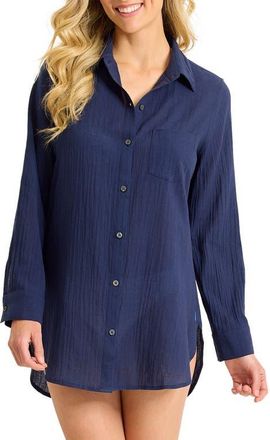 Tommy Bahama Gauzy Button-Up Shirt in Mare Navy at Nordstrom, Size X-Small