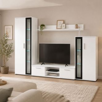 Dmora Mueble De Pared Linahasi, Modular Para Sala, 9 Estantes, 2 Cajones, Blanco