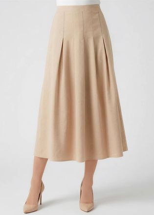YAL New York Beige Pleated Midi Skirt