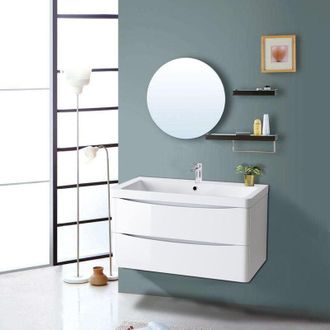 NRG Bathroom Vanity Unit Basin Sink Wall Hung 2 Drawers Storage Cabinet 800mm Gloss White