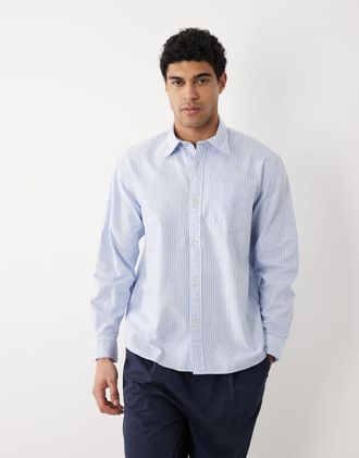 Selected Camicia Oxford a maniche lunghe in 100% cotone blu a righe