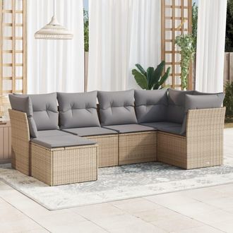 vidaXL Juego De Sof&aacute;s Jard&iacute;n Con Cojines 6 Pzas Rat&aacute;n Sint&eacute;tico Beige Vidaxl