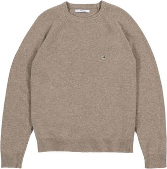 Edmmond Studios Duck Patch Sweater - Heren - Ronde hals truien - Beige - XL - Wol - Truien & Vesten