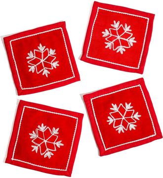 Tiramisu Snowflake Sparkle Embroidered Cocktail Napkins