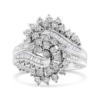 House of Brilliance 10K White Gold 1/2 Cttw Diamond S Shaped Bypass Cocktail Ring at Nordstrom, Size 8
