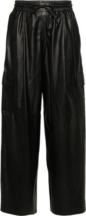 Yves Salomon wide-leg leather cargo trousers - women - Lamb Skin - 38 - Black
