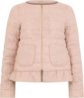 Herno Gevoerde jas met volant aan de taille - Dames - Zomerjassen - Roze - XL - Linnen - Jassen