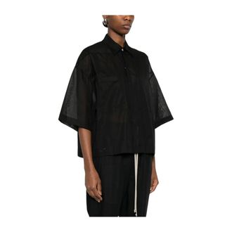 Rick Owens Shirts, female, Black, Size: XS Pocketed Short-Sleeves Shirt