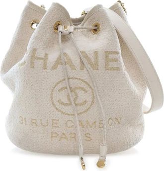 Chanel Borsa a secchiello Deauville piccola in tweed con coulisse 201 - Bianco