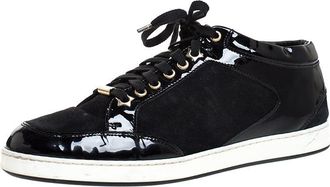 Jimmy Choo London Black Suede And Patent Leather Miami Low Top Sneakers