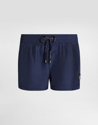 Dolce & Gabbana Short Swim Trunks With Branded Tag - Man Beachwear Blue 3