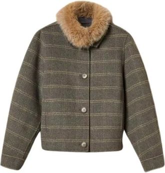 Twinset Caban in dubbel wolmix met ruitpatroon - Dames - Jassen - Grijs - S - Wol - Jassen