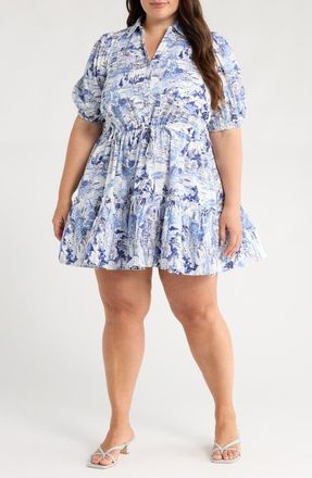 Sugarlips Francine Cotton Toile Minidress in White/Blue at Nordstrom, Size 2 X
