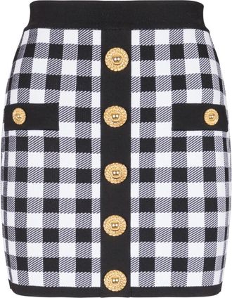 Balmain Fine-knit gingham skirt - female - Balmain - Short Skirts - Black - XS - Skirts