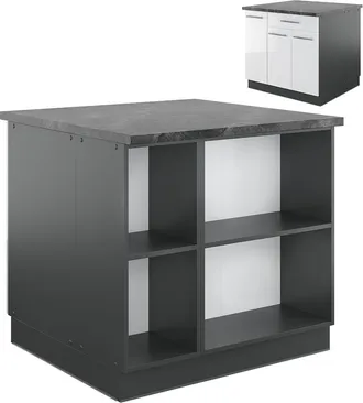 Vicco Isla De Cocina Fame-line, Blanco Brillo/antracita, 90 Cm Con Caj&oacute;n, Sin Encimera