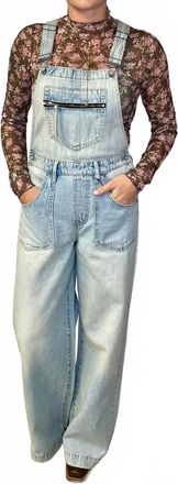 Hidden Jeans Wide Leg Denim Overall In Vintage Wash