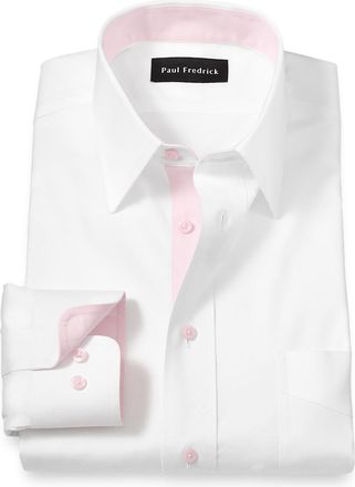 Paul Fredrick Comfort Stretch Non-iron Solid Dress Shirt With Contrast Trim