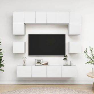 vidaXL Set De Muebles De Sal&oacute;n Tv 8 Piezas Madera De Ingenier&iacute;a Blanco Vidaxl