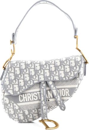 Dior Saddle Handbag Logo Embroidered Oblique Canvas Medium shoulder bag - Grijs