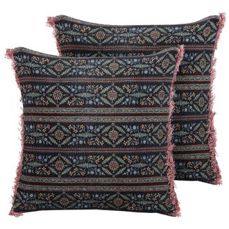 Beliani Conjunto De 2 Cojines De Terciopelo Multicolor 45 X 45 Cm Floral Flecos Ruta