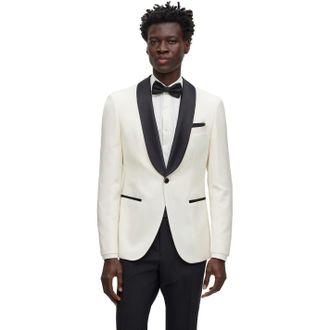 HUGO BOSS Mens Harvers Solid Patterned Suit Jacket in White - Size 40 (Chest)