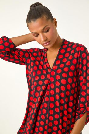 Roman Spot Print Pleat Front Top