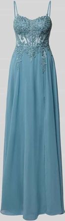 Luxuar Luxuar Regular Fit Abendkleid mit floralem Spitzenbesatz in Rauchblau, Gr&ouml;&szlig;e 34