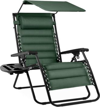 Best Choice Products Oversized Padded Zero Gravity Chair w/ Canopy Headrest Cup Holder Side Tray