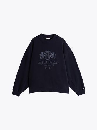Tommy Hilfiger Sweatshirt TOMMY HILFIGER CURVE CRV RLX VARSITY CREST SWTSHRT, Damen, Gr. 52, blau (desert sky), Sweatware, Obermaterial: 64% Baumwolle, 36% Polyester