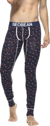 SEOBEAN Mens Low-Rise Underwear Pants Long John Cotton, 2887 Navy, Large