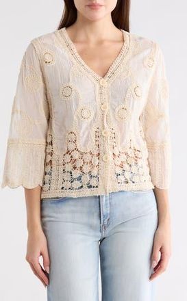 Forgotten Grace Mixed Media Button-Up Shirt in Natural at Nordstrom Rack, Size X-Large