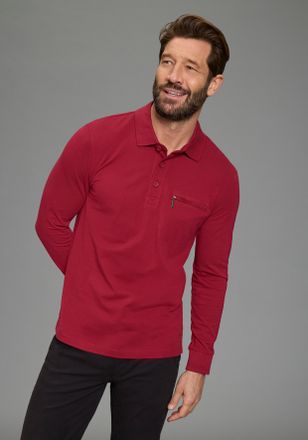 Man's World Langarm-Poloshirt MANS WORLD Neue Kollektion, Herren, Gr. 4XL (68/70), bordeaux, Piqu&eacute;, Obermaterial: 100% Baumwolle, unifarben, Basic, schmal, angese