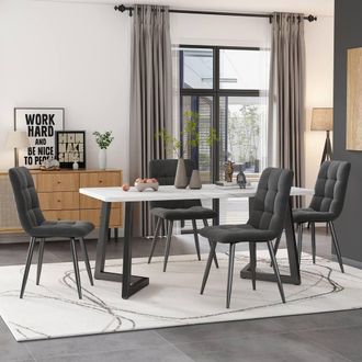 Merax Marble Effect Dining Table Set with 4 Velvet Chairs, 117&times;68cm in Grey