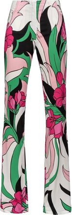 Pinko Flowing Floral-Print Broek - Dames - Straight fit broeken - Roze - S - Broeken