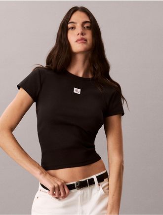 Calvin Klein Jeans Calvin Klein Womens Woven Monologo Rib Tee - Black - XL