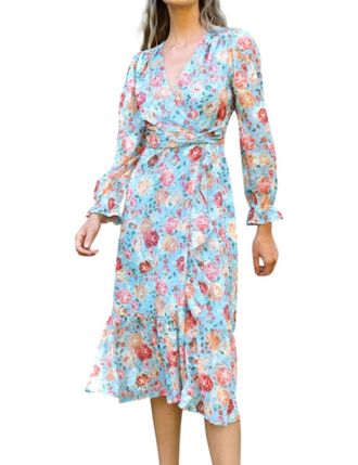 Adelyn Rae Penelope Faux Wrap Dress In Baby Blue
