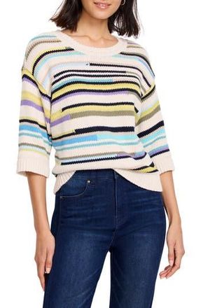 Nic+Zoe Mixed Up Stripe Sweater in Ivory/Blue Multi at Nordstrom Rack, Size Large