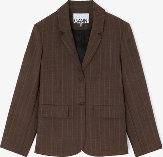 Ganni Brown Blazer in Pinstripe Wool - Size 32