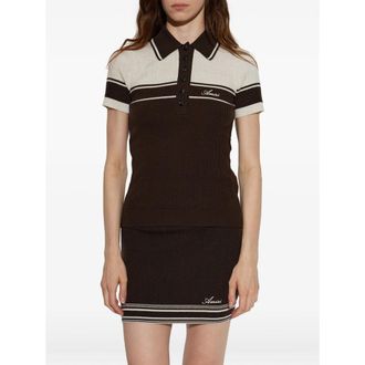 Amiri Ribbed-Knit Striped Polo Sweater - Brown