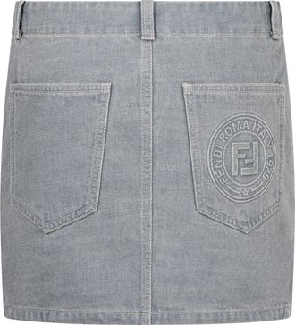 Fendi Womens Denim Mini Skirt Stone Cotton