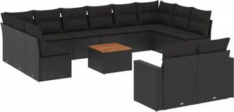 vidaXL Set De Sof&aacute;s De Jard&iacute;n Y Cojines 13 Pzas Rat&aacute;n Sint&eacute;tico Negro Vidaxl