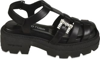 Sergio Rossi Twenty crystal-embellished platform sandals - women - Rubber/Lamb Skin/Lamb Skin/Kid Leather - 40 - Black