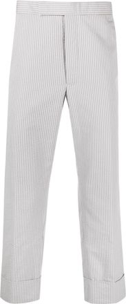 Thom Browne stripe-pattern tailored trousers - men - Cotton/Cupro - 3 - Grey