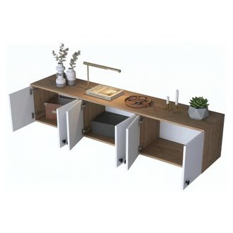 Dmora Armario Colgante Jelsi, 6 Puertas, 3 Compartimentos, Apertura Abatible, 180x44h Cm Marr&oacute;n Roble