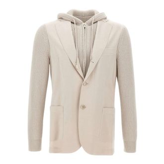Eleventy Gebreide Mouwen Wol Blazer met Afneembare Slabbetje - Heren - Jassen - Beige - Maat: M Wol