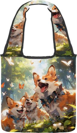 Generic Cute corgi Puppy Reversible Canvas Shoulder Tote - Double-Sided Print, 12oz Cotton, 27cm Drop, Fold-Flat Bag for Travel, Shopping, Street Outings