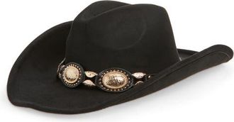 Tasha Western Cowboy Hat with Concho Leather Band in Black at Nordstrom