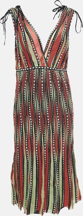 M Missoni Orange/green Alga And Bubble Pattern Knit Sleeveless Midi Dress